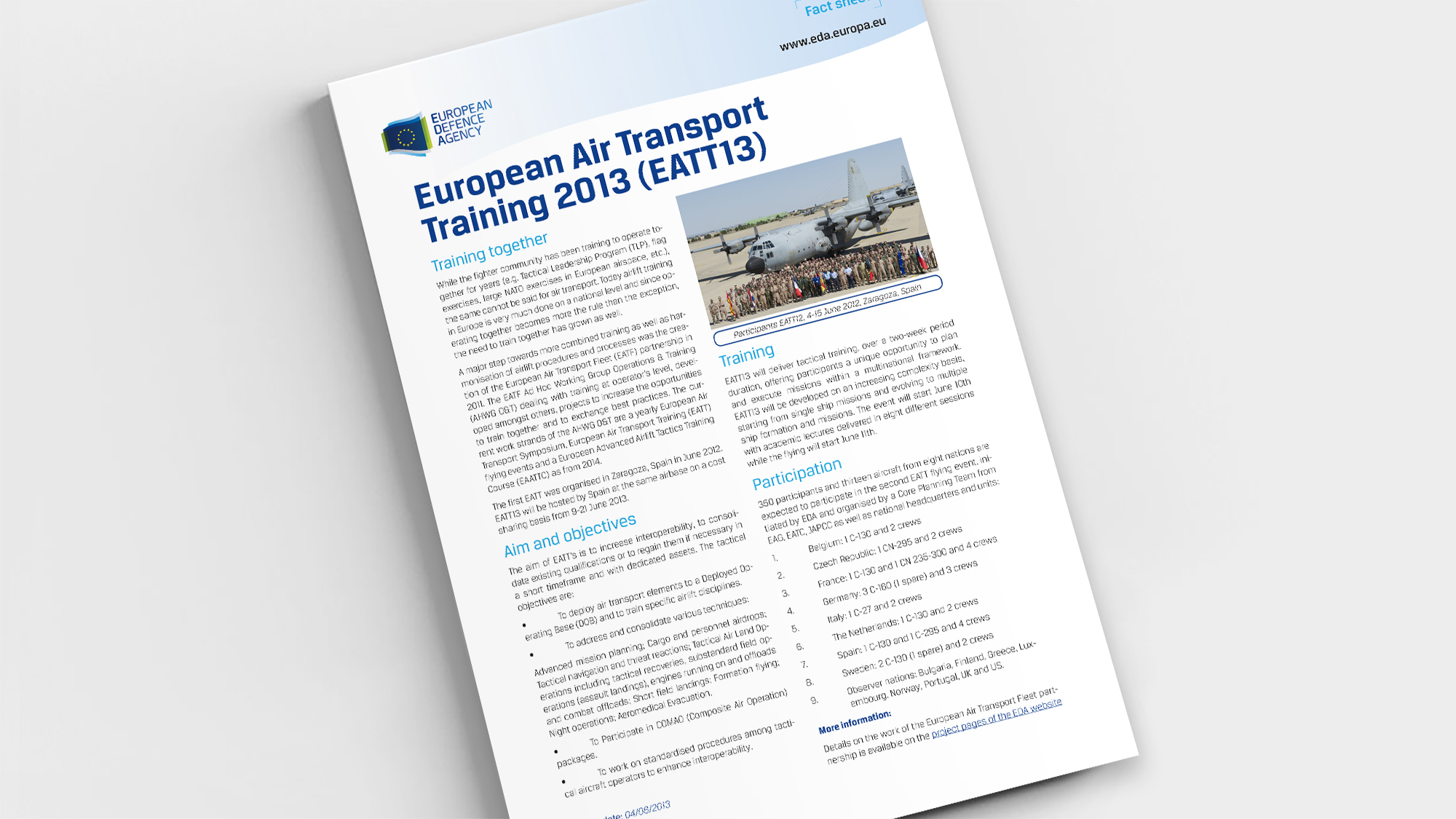 Factsheet European Air Transport Training 2013 (EATT13)