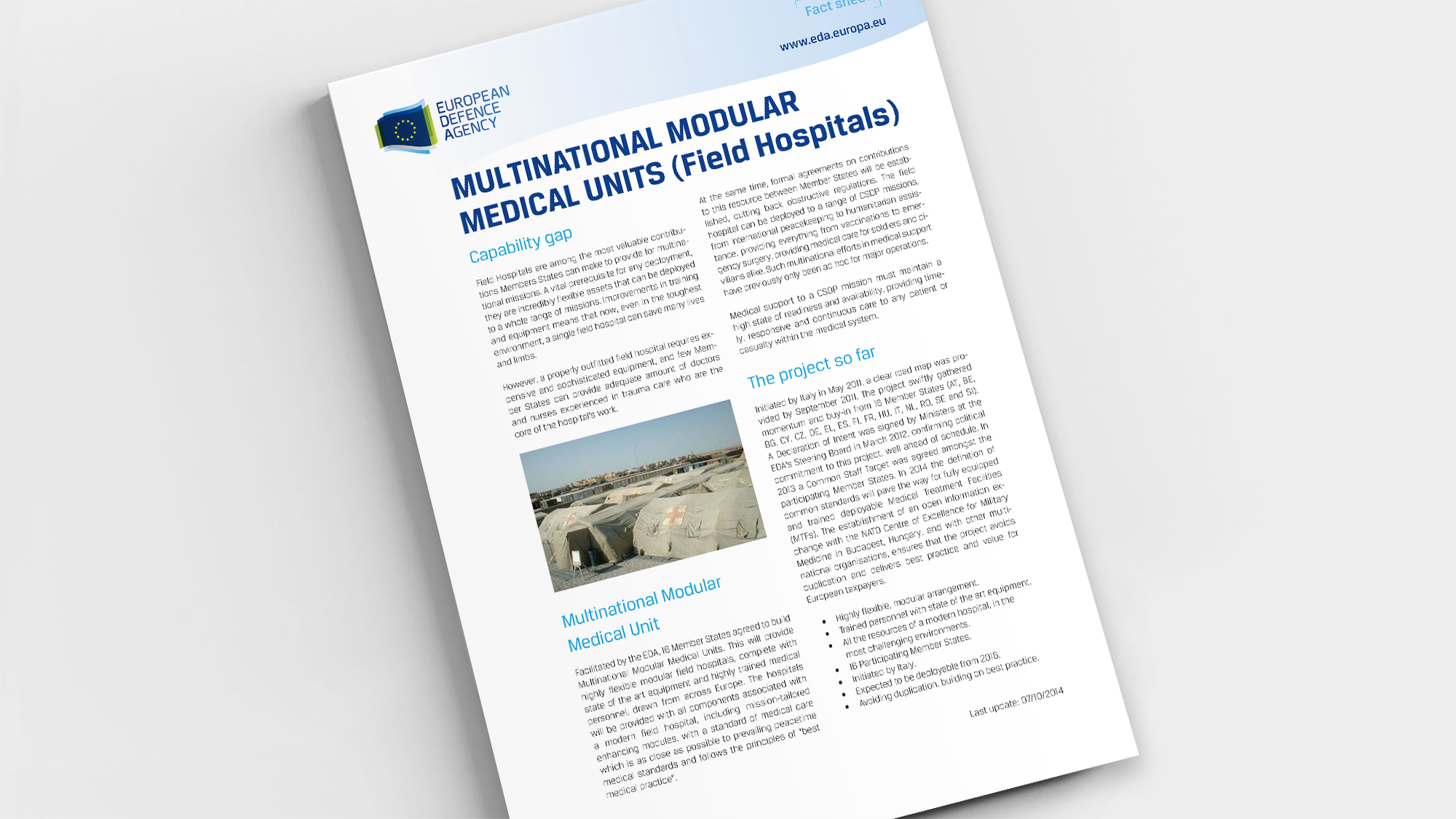 Factsheet Field Hospitals (Multinational Modular Medical Unit)